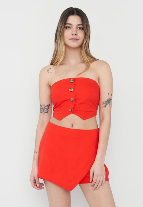 Peto Mujer Strapless Lino Rojo Corona-0