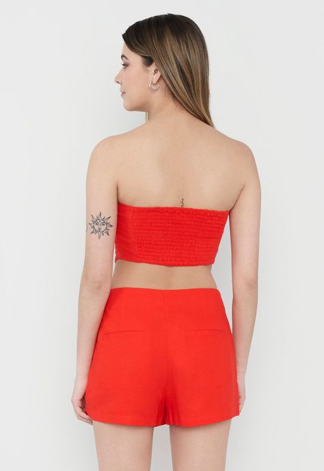 Peto Mujer Strapless Lino Rojo Corona-1