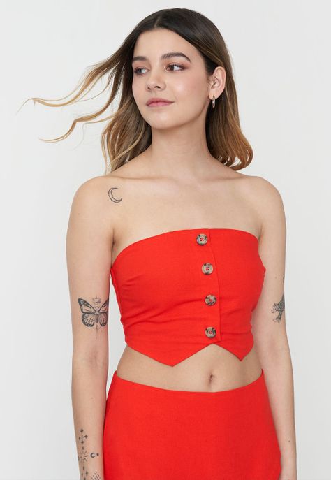 Peto Mujer Strapless Lino Rojo Corona-2