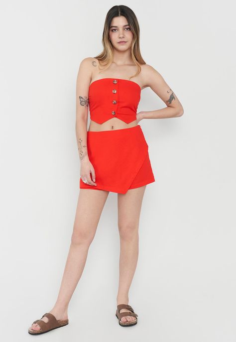 Peto Mujer Strapless Lino Rojo Corona-3