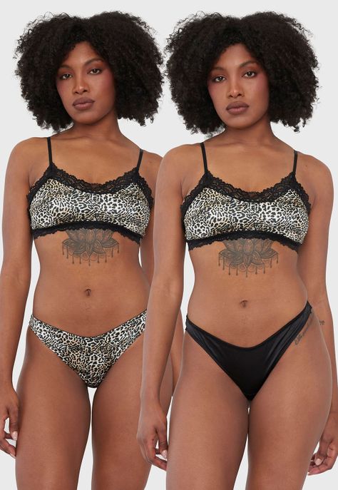 Bipack Calzón Mujer Satín Negro/Negro Print Corona-0