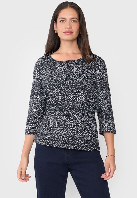 Polera Mujer Manga 3/4 Negro Focal Print Corona-0