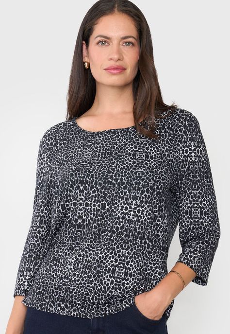 Polera Mujer Manga 3/4 Negro Focal Print Corona-2