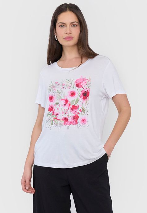 Polera Mujer Focal Print Tachas Blanco Corona-0