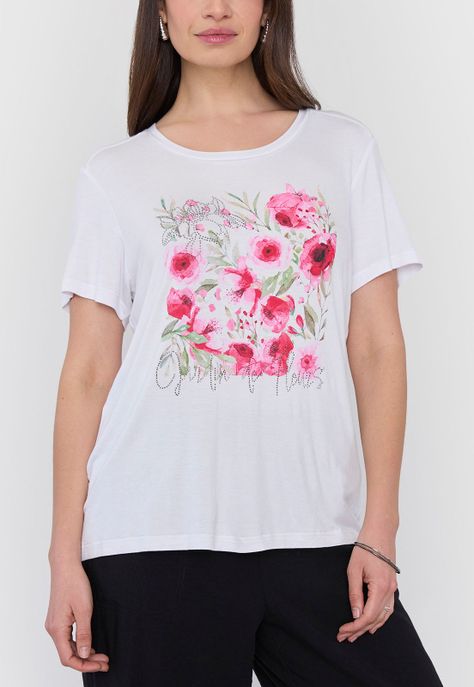 Polera Mujer Focal Print Tachas Blanco Corona-2