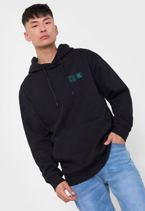Polerón Hombre Hood Print Asiático Color Negro Corona-0