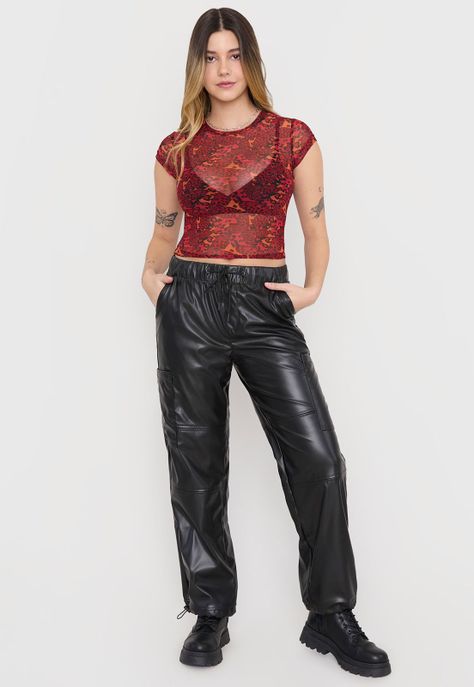 Pantalón Mujer Jogger Cargo Ecocuero Negro Corona-0