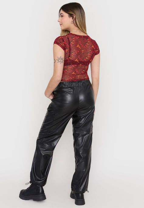 Pantalón Mujer Jogger Cargo Ecocuero Negro Corona-2