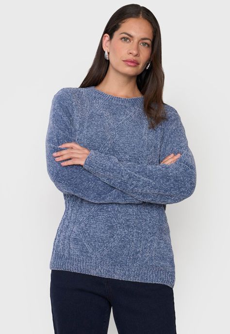 Sweater Mujer Chenille Trenzado Petróleo Corona-0