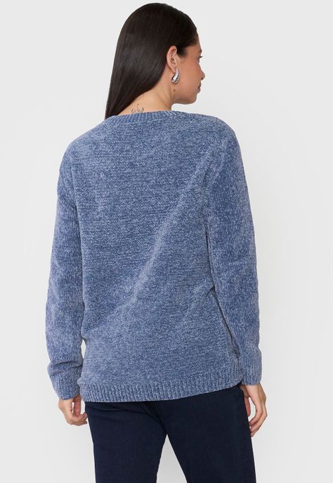 Sweater Mujer Chenille Trenzado Petróleo Corona-1