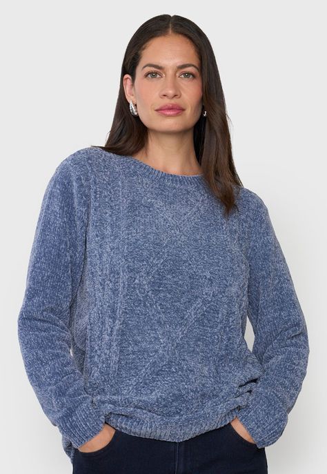 Sweater Mujer Chenille Trenzado Petróleo Corona-2