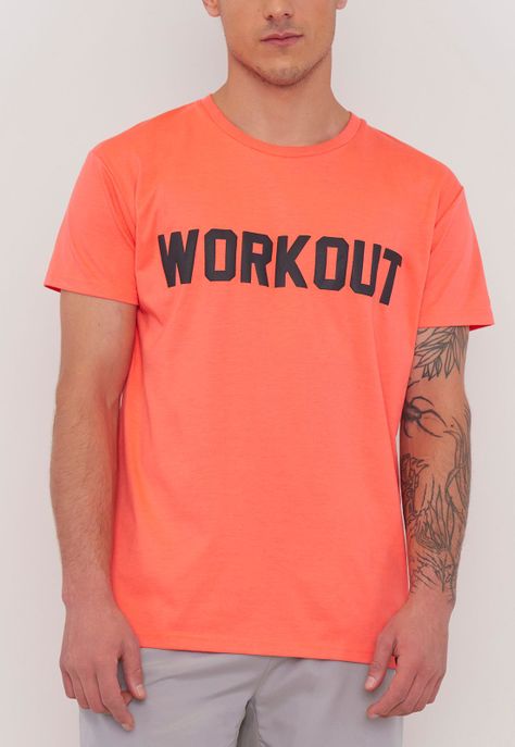 Polera Hombre Deportiva Fun Lettering Poliéster  Reciclado Naranjo Corona-2