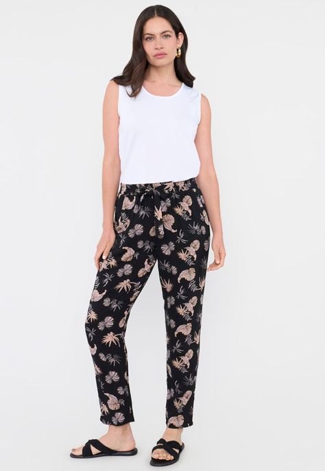 Pantalón Mujer Lazo Print Hojas Negro Corona-0