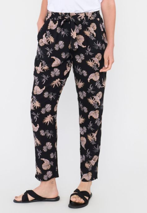 Pantalón Mujer Lazo Print Hojas Negro Corona-1