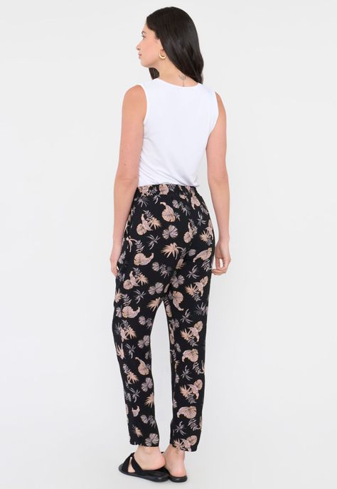 Pantalón Mujer Lazo Print Hojas Negro Corona-2
