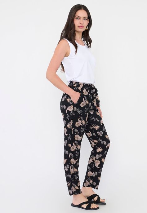 Pantalón Mujer Lazo Print Hojas Negro Corona-3