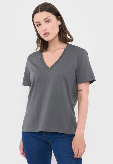 Polera Mujer V-Neck Esencial Charco Corona-0