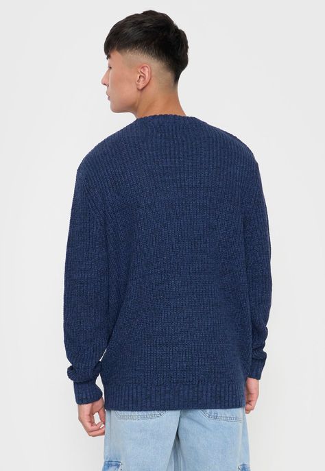 Tejido Hombre Cuello Redondo Liso Grueso Azul Corona-1