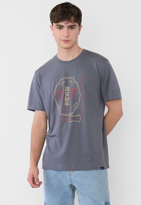 Polera Hombre Fun Asiática Gris Corona-0