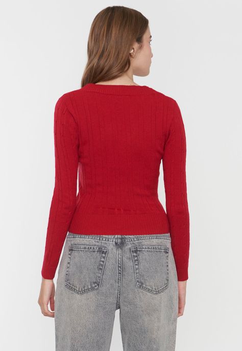 Sweater Mujer Cuello V Slim Rojo Corona-1