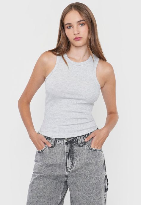 Polera Mujer Sin Mangas Desgaste Gris Corona-0
