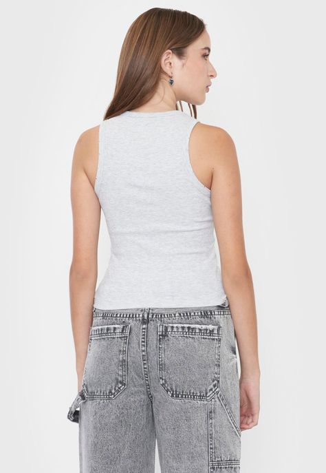 Polera Mujer Sin Mangas Desgaste Gris Corona-1