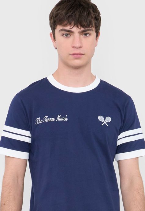 Polera Hombre Slim College Azul Corona-2