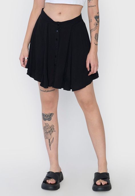 Falda Mujer Cintura Botones Negro Corona-1