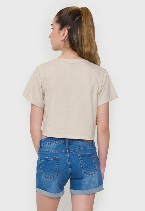 Polera Niña Teen Manga Corta Fun Nudo Beige Corona-1