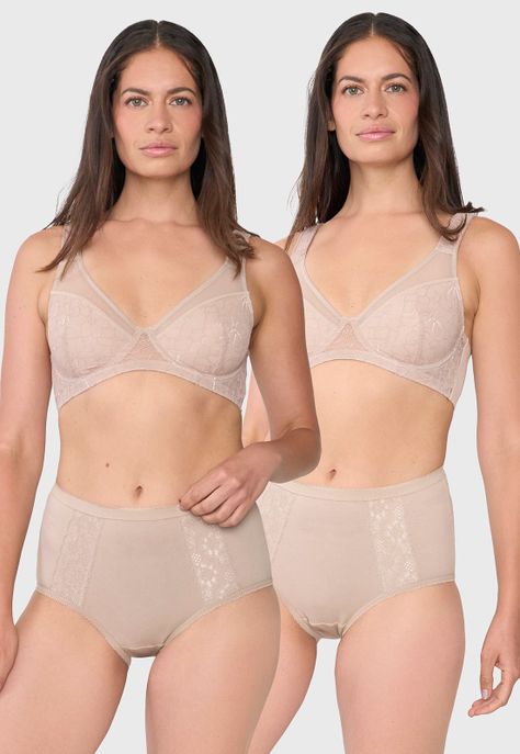 Calzón Mujer Bipack Alto Cotton Encaje Mix Beige Corona-0