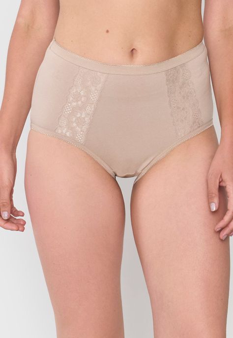 Calzón Mujer Bipack Alto Cotton Encaje Mix Beige Corona-1