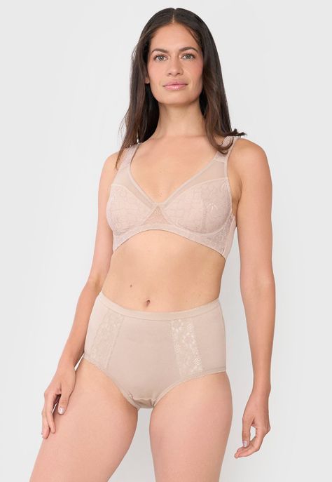 Calzón Mujer Bipack Alto Cotton Encaje Mix Beige Corona-3