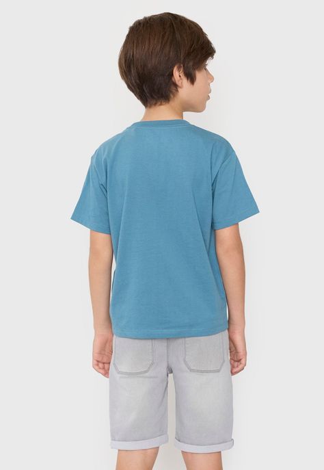 Polera Niño Kids Mc Bolsillo Print Turquesa Corona-1