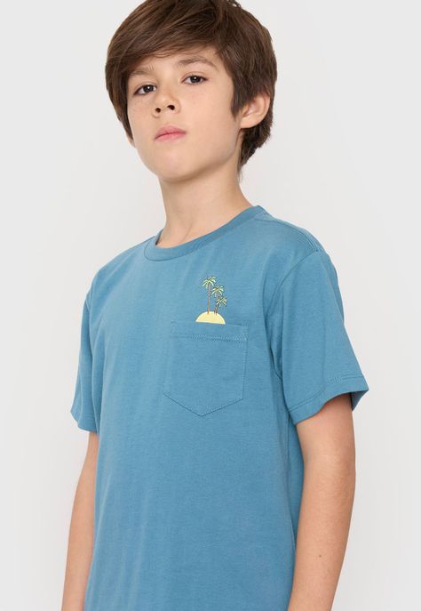 Polera Niño Kids Mc Bolsillo Print Turquesa Corona-2