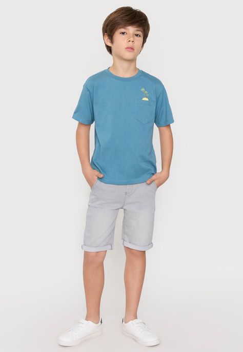 Polera Niño Kids Mc Bolsillo Print Turquesa Corona-3