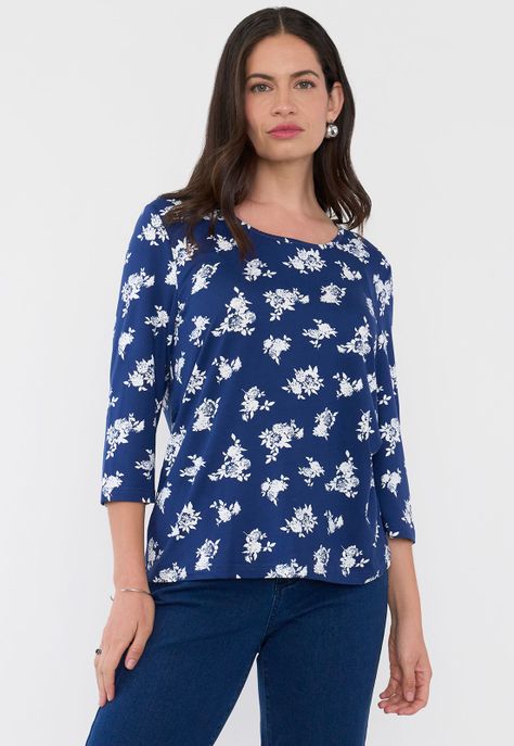 Polera Mujer Manga 3/4 Focal Print Navy Corona-0