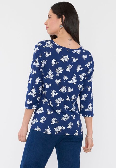 Polera Mujer Manga 3/4 Focal Print Navy Corona-1
