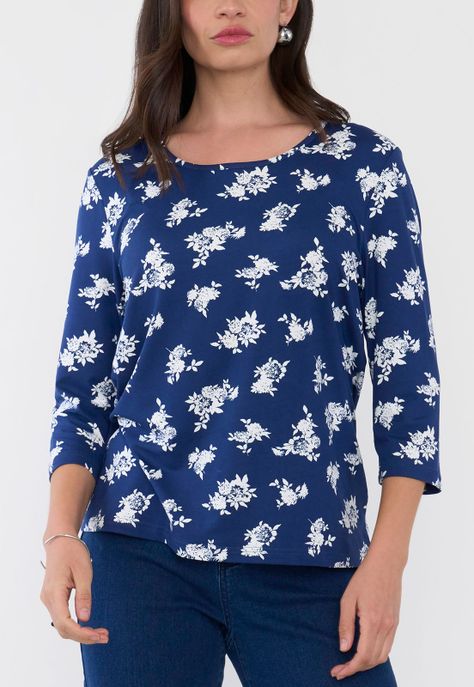 Polera Mujer Manga 3/4 Focal Print Navy Corona-2