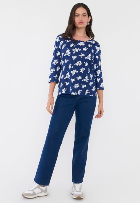 Polera Mujer Manga 3/4 Focal Print Navy Corona-3