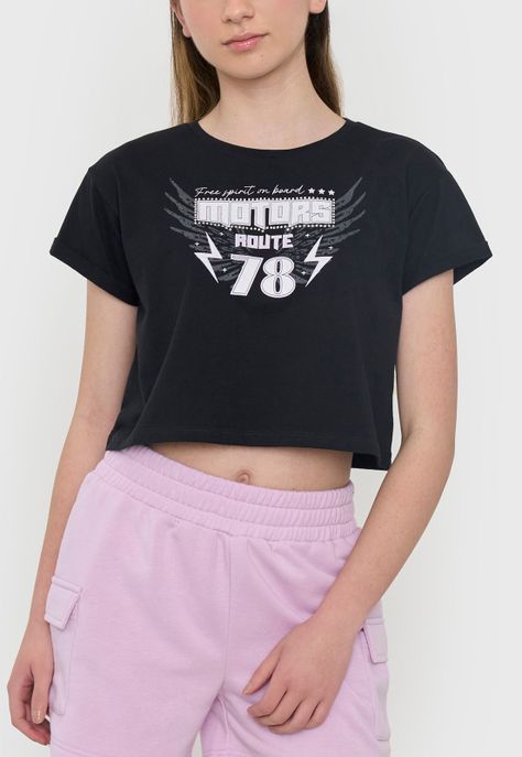 Polera Niña Teen Manga Corta Fun Negro Corona-2