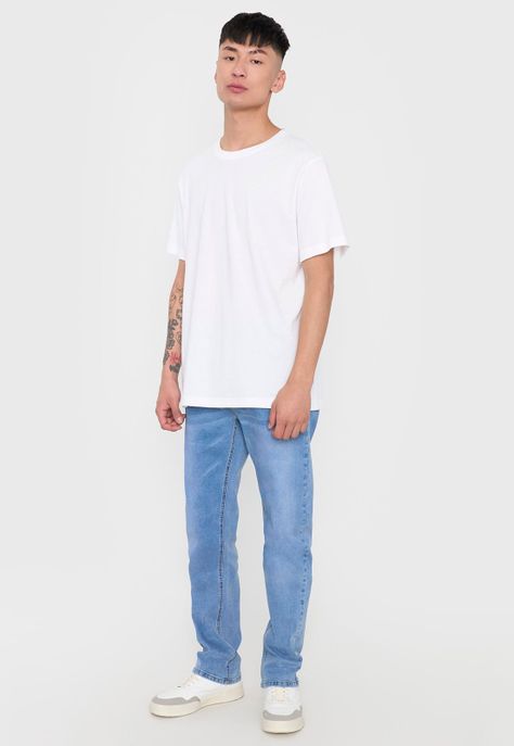 Jeans Hombre Slim Spandex Color Azul Medio Corona-0