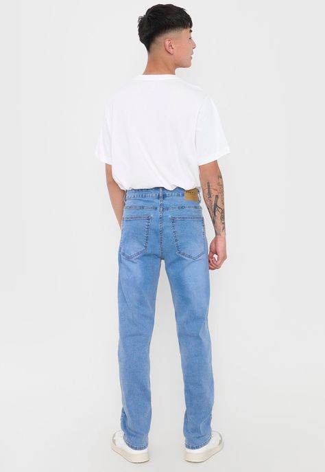 Jeans Hombre Slim Spandex Color Azul Medio Corona-2