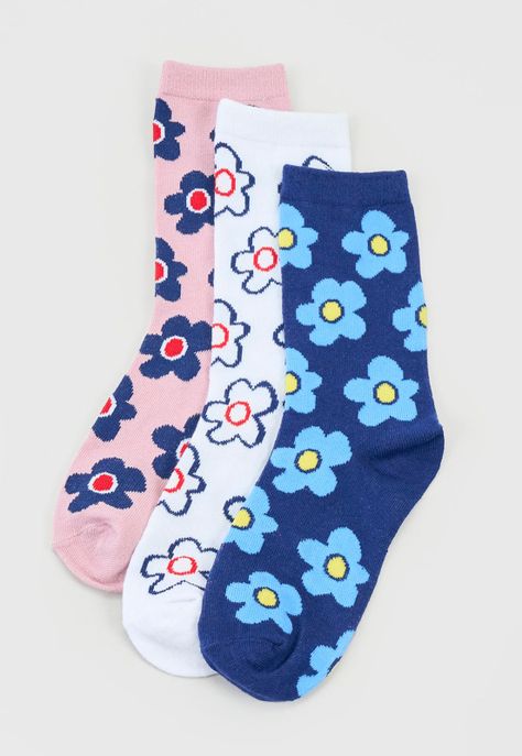 Calcetines Mujer Tripack Largos Mix Flores Azul Corona-0