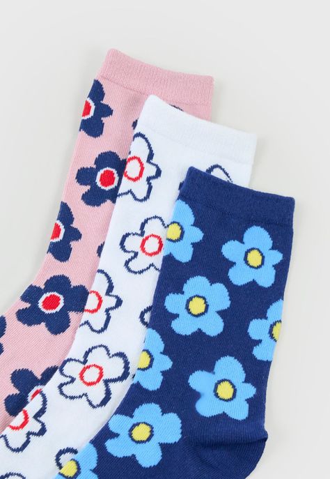Calcetines Mujer Tripack Largos Mix Flores Azul Corona-1
