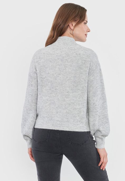 Sweater Mujer Lentejuelas Gris Claro Corona-1