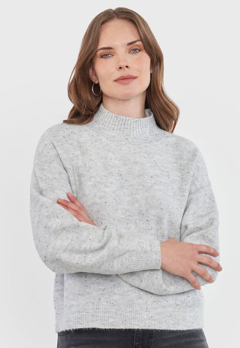 Sweater Mujer Lentejuelas Gris Claro Corona-2