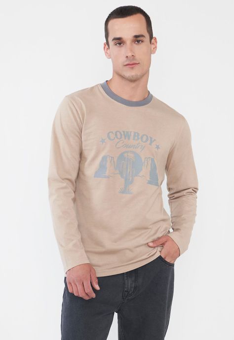 Polera Hombre Print M/L Beige Corona-0