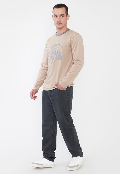 Polera Hombre Print M/L Beige Corona-3