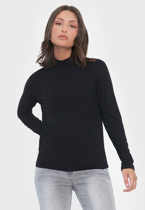 Polera Mujer Beatle Rib Negro Corona-0