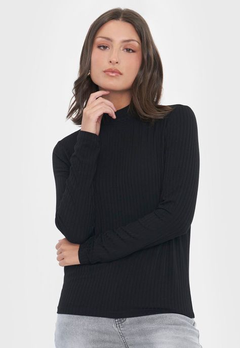 Polera Mujer Beatle Rib Negro Corona-2